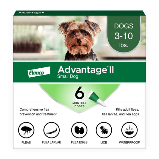 Advantage II Small Dog Flea & Tick Prevention 6 pack for dogs 3-10 lbs, best dog flea control
