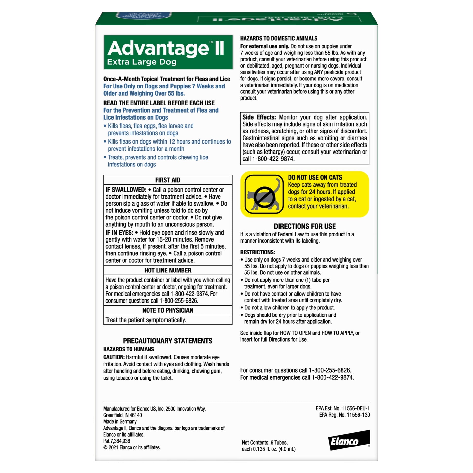 Advantage II flea and tick medication 55 lbs and up for extra large dogs, providing effective pest control