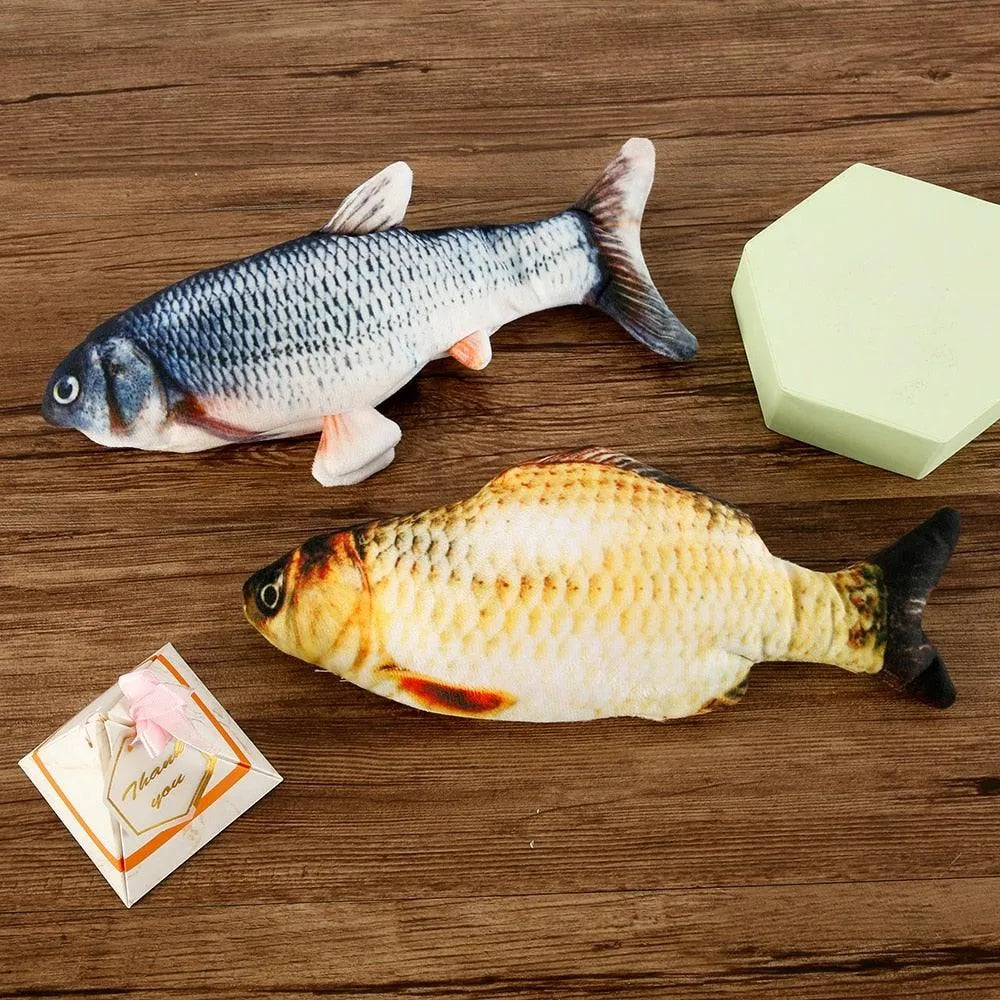 Electric Cat Toy 3D Fish by Stevvex, realistic plush, USB charging, interactive catnip kicker, available in multiple varia...