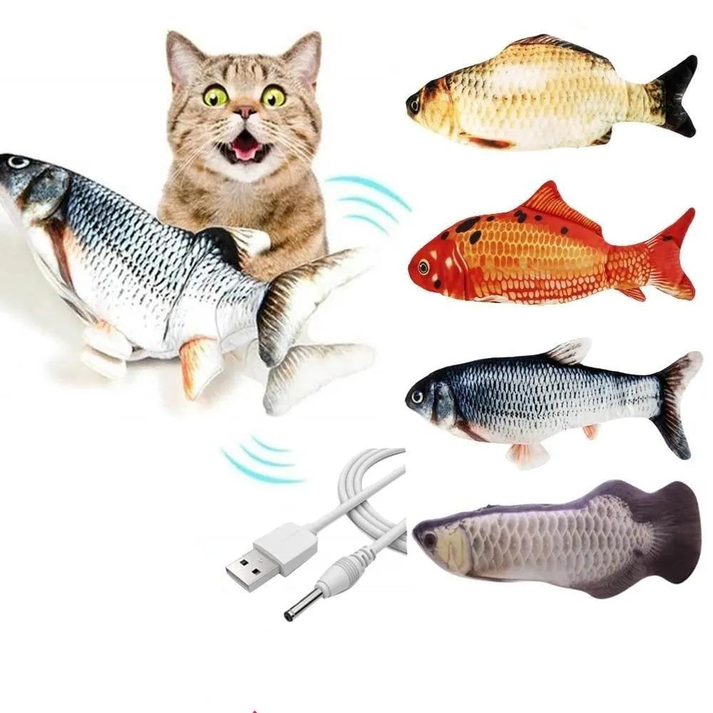 Electric Cat Toy 3D Fish by Stevvex, realistic plush, USB charging, interactive kicker toy for cats, available in variant ...