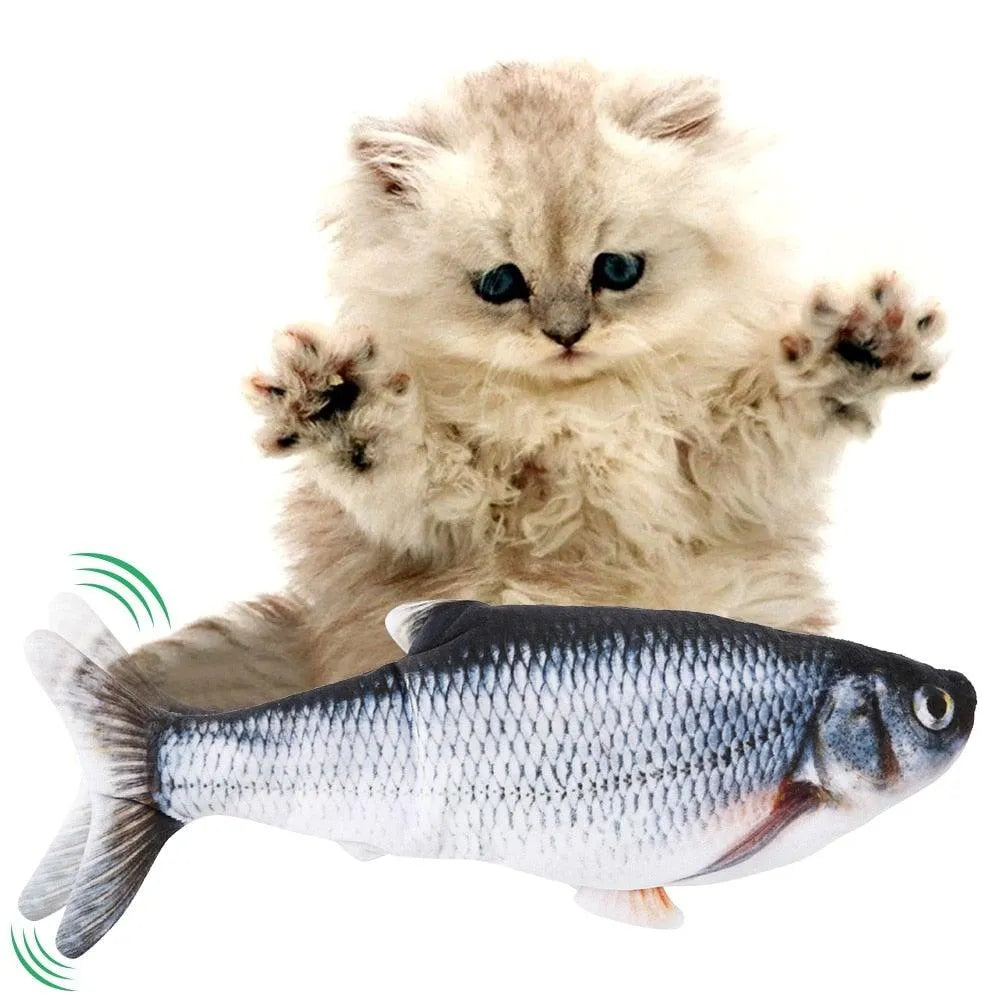 Electric Cat Toy 3D Fish by Stevvex, realistic plush, USB charging, colorful design, perfect for cat exercise and play.