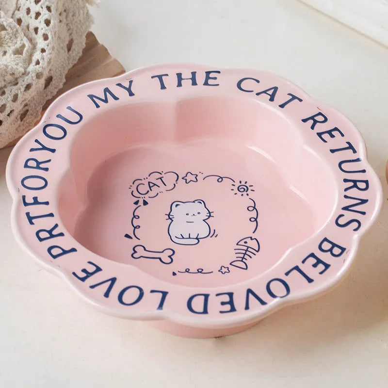 Elegant Lace Ceramic Anti-Tumble Cat Bowl by Purrfect Pet Kingdom in pink, 18.12 oz, perfect for stable dining for your cat.
