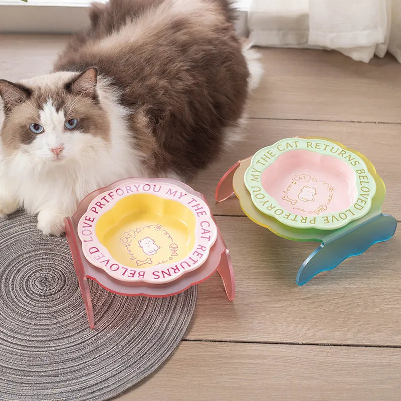 Elegant Lace Ceramic Anti-Tumble Cat Bowl by Purrfect Pet Kingdom in pink, 18.12 oz, perfect for stable dining for your cat.