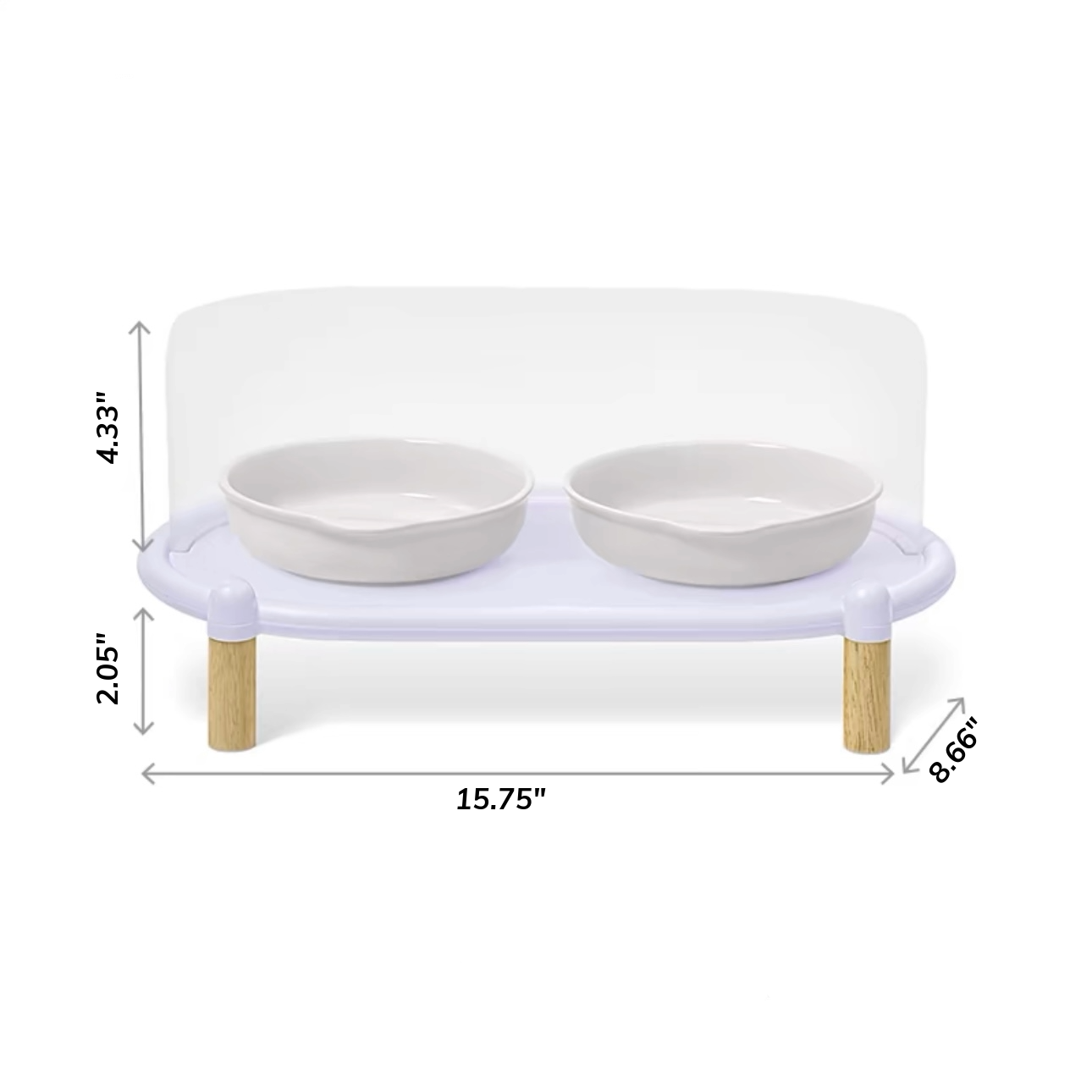 MangoPets elevated cat dining table with two ceramic bowls and wooden legs for comfortable feeding
