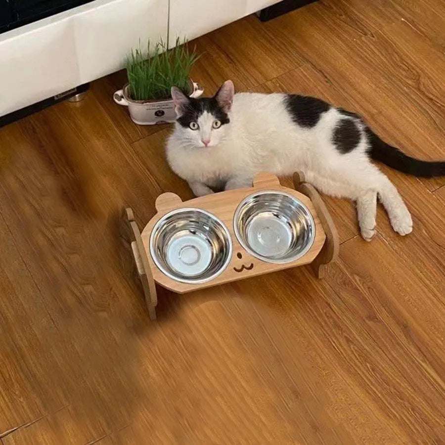 Elevated Ceramic Cat Food Bowl Set by Purrfect Pet Kingdom in white, featuring a double bowl variant, perfect for small do...