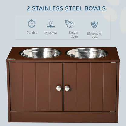Elevated Dog Bowl Stand with Storage Cabinet by Purrfect Pet Kingdom in brown, large size 705x380x155 mm, perfect for dogs.