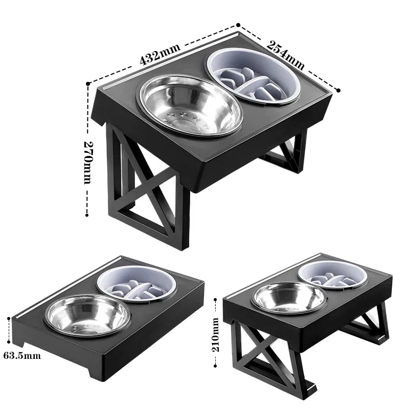 Tail Chasers Elevated Dog Bowls for Large Dogs in Black with Stainless Steel Bowls and Sturdy Design