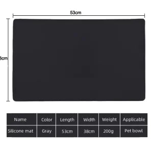 Gray silicone mat for elevated dog bowls for large dogs measuring 53cm by 38cm