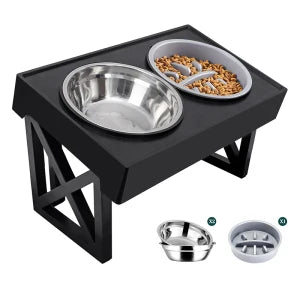 Tail Chasers elevated dog bowls for large dogs with two stainless steel bowls and sturdy stand