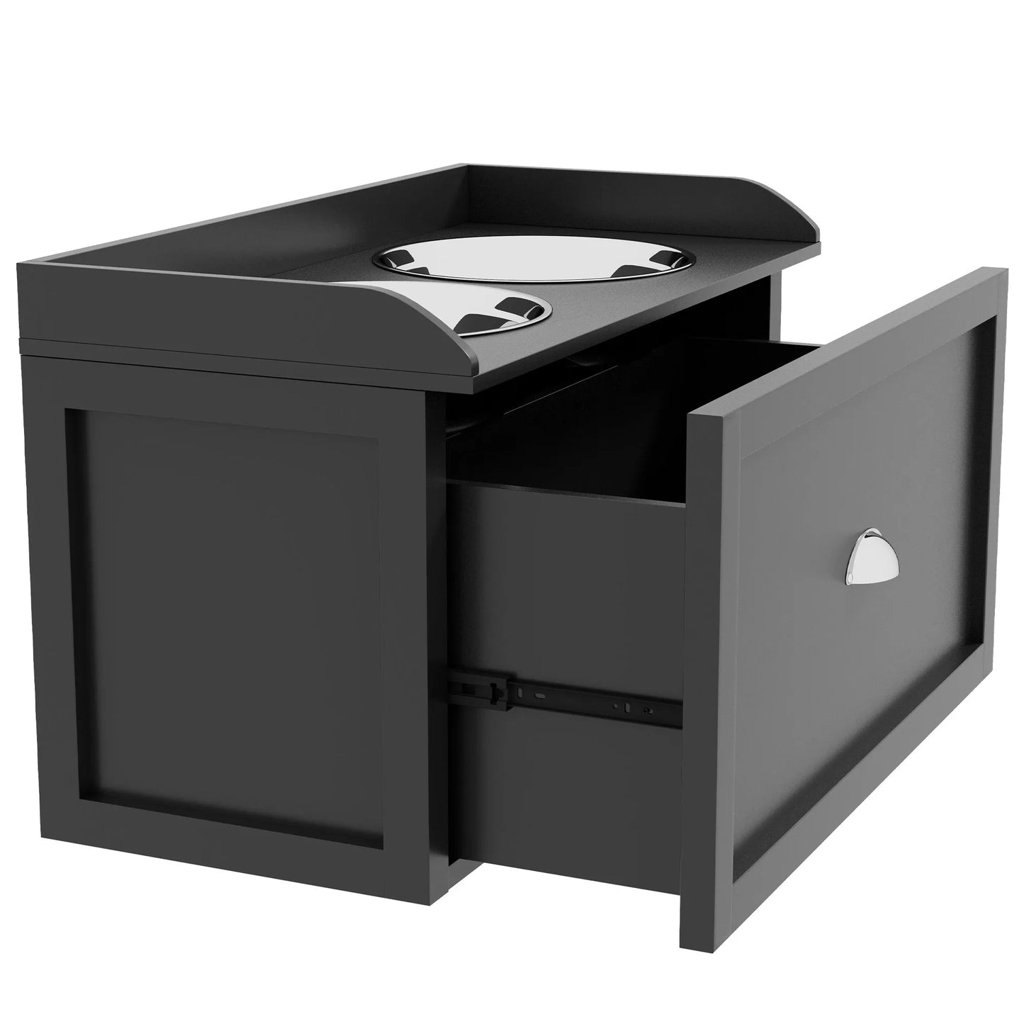 Elevated Pet Feeding Station with Storage Cabinet by Purrfect Pet Kingdom in black, measuring 690x385x180 mm, perfect for ...