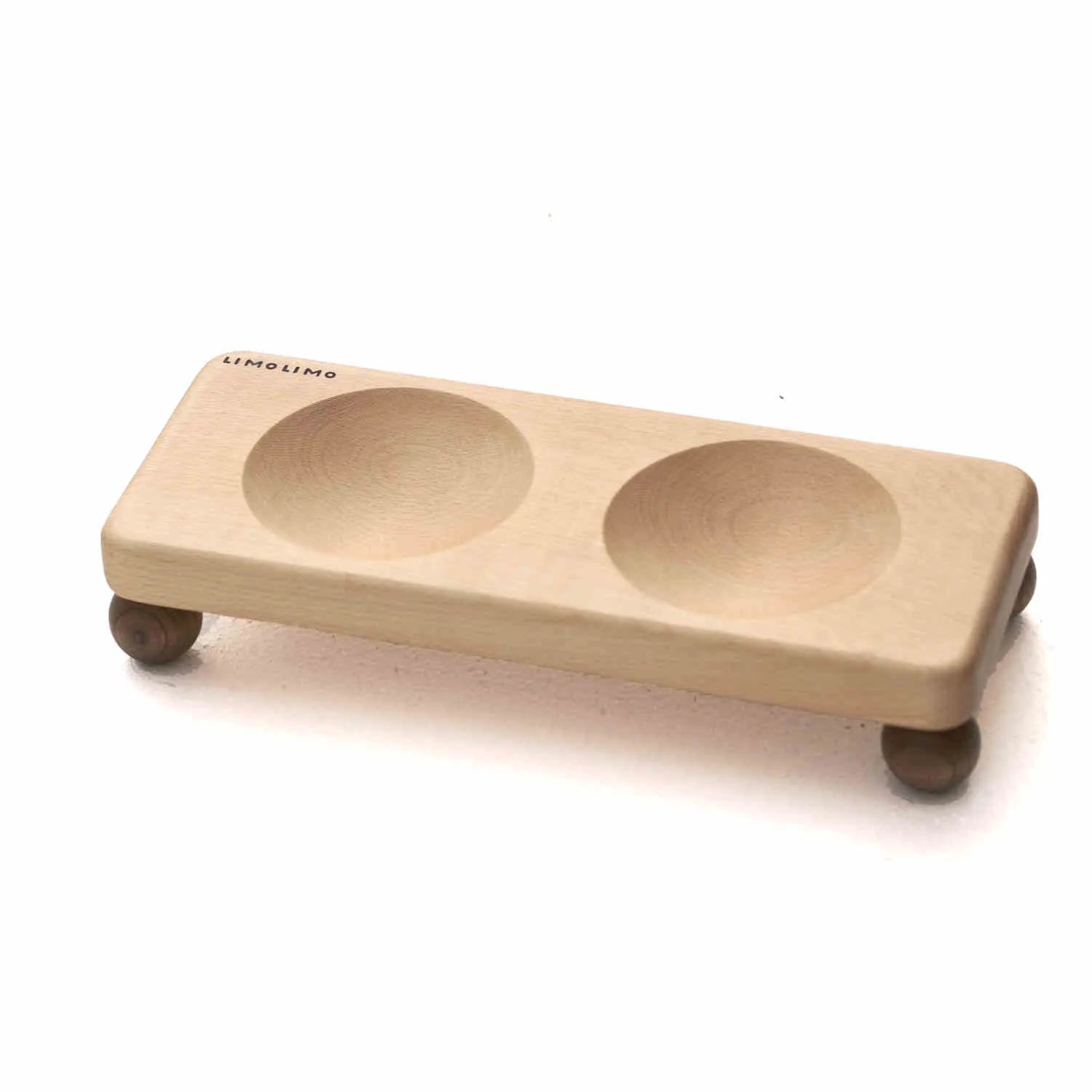 Elevated Solid Wood Cat Bowl Set by Purrfect Pet Kingdom, featuring a green ceramic double bowl for ergonomic dining.