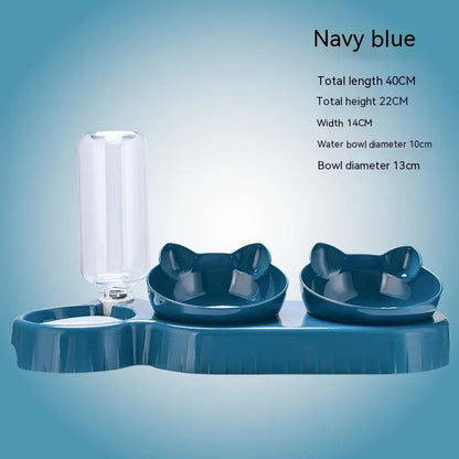 Elevated Triple Cat Bowl Feeder by Purrfect Pet Kingdom in dark blue, perfect for mess-free dining. Ideal for healthy pet ...