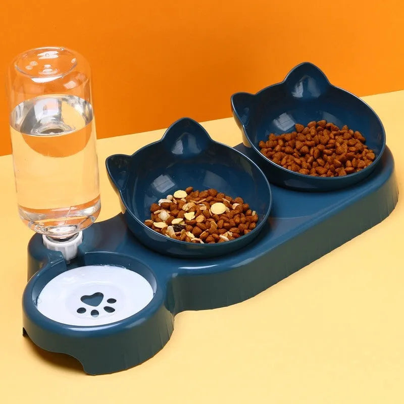 Elevated Triple Cat Bowl Feeder by Purrfect Pet Kingdom in dark blue, perfect for mess-free dining. Ideal for healthy pet ...