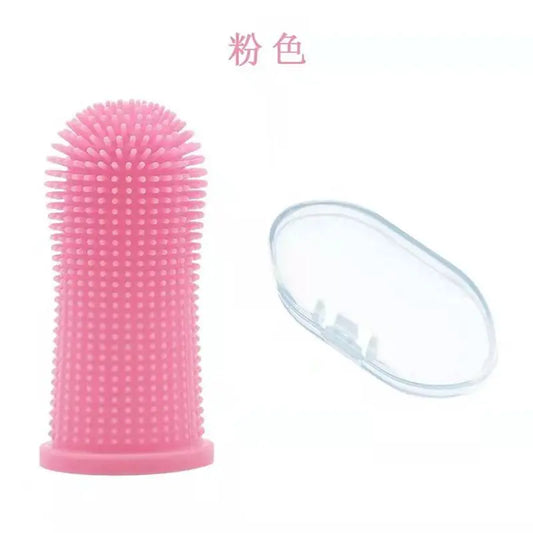 Purrfect Pet Kingdom Elite Dog Toothbrush Set with pink silicone finger brush and clear protective case