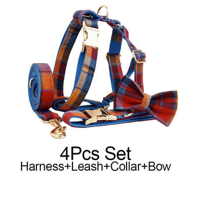 Midnight Copper Plaid Adjustable Dog Harness and Leash Bund