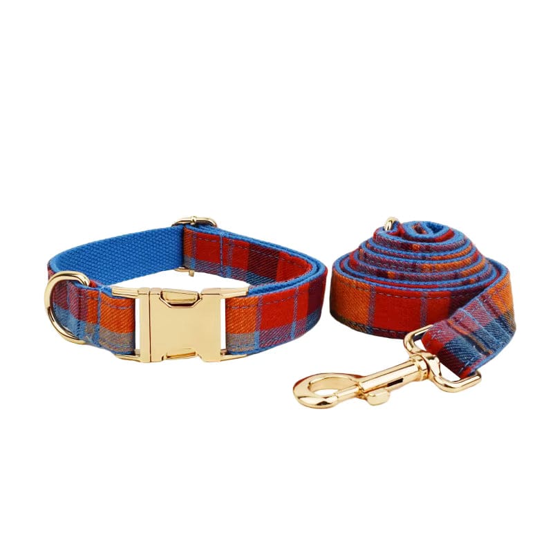 Midnight Copper Plaid Adjustable Dog Harness and Leash Bund