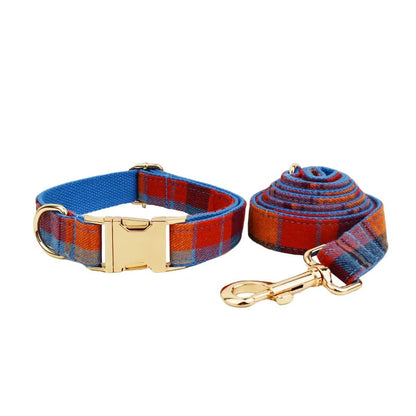Midnight Copper Plaid Adjustable Dog Harness and Leash Bund