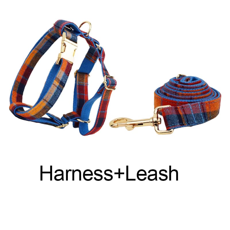 Midnight Copper Plaid Adjustable Dog Harness and Leash Bund