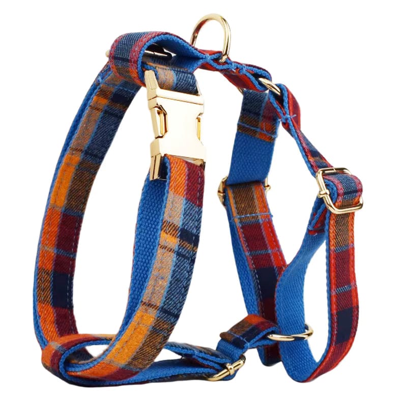 Midnight Copper Plaid Adjustable Dog Harness and Leash Bund