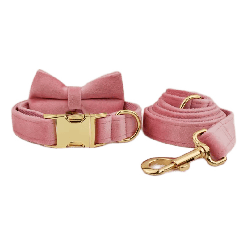 Luxurious Pink Velvet Dog Harness Leash and Collar Set Small