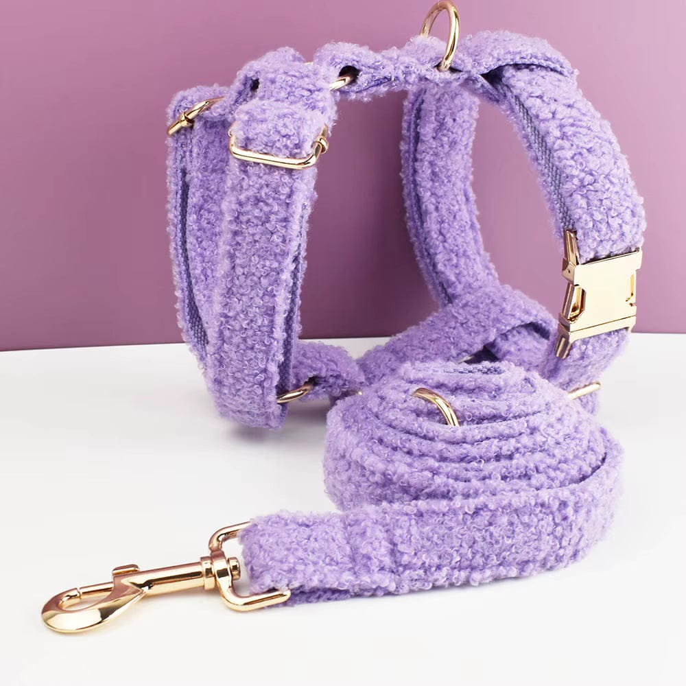 Premium Velvet Dog Harness and Matching Leash Set in Ro