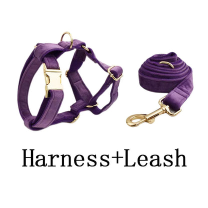 Premium Purple Velvet Dog Collar and Leash Set for Small Do