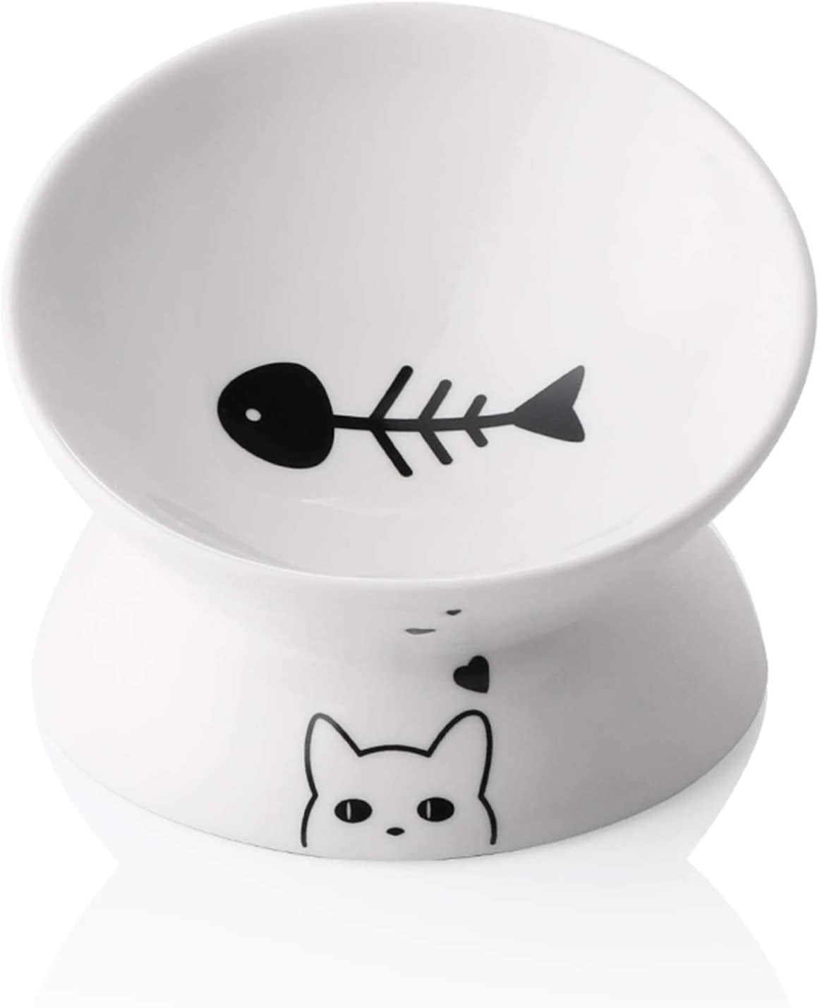 Elevated ergonomic cat food dish with a playful fish design for comfortable feeding