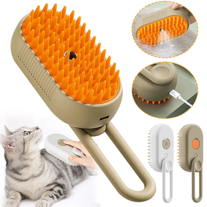Estely - 3-in-1 Electric Steamy Pet Brush for Grooming and Massage - Dog Grooming Tools