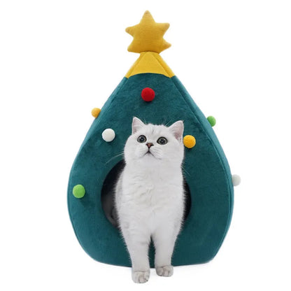 Estely - Festive Christmas Tree Cat Bed Cozy Felt Pet Cave House - Cat Beds