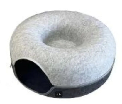 Estely - Four Seasons Woolen Felt Cat Tunnel Bed Interactive Toy Grey - Cat Beds