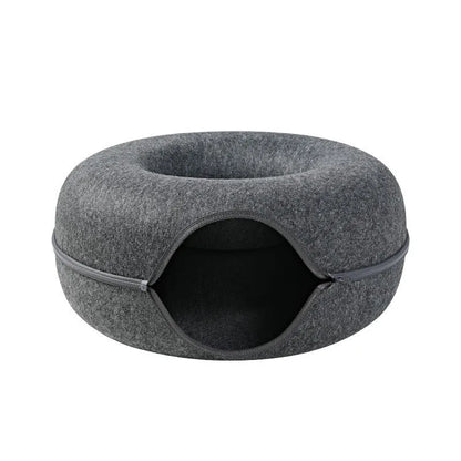 Estely - Four Seasons Woolen Felt Cat Tunnel Bed Interactive Toy Grey - Cat Beds