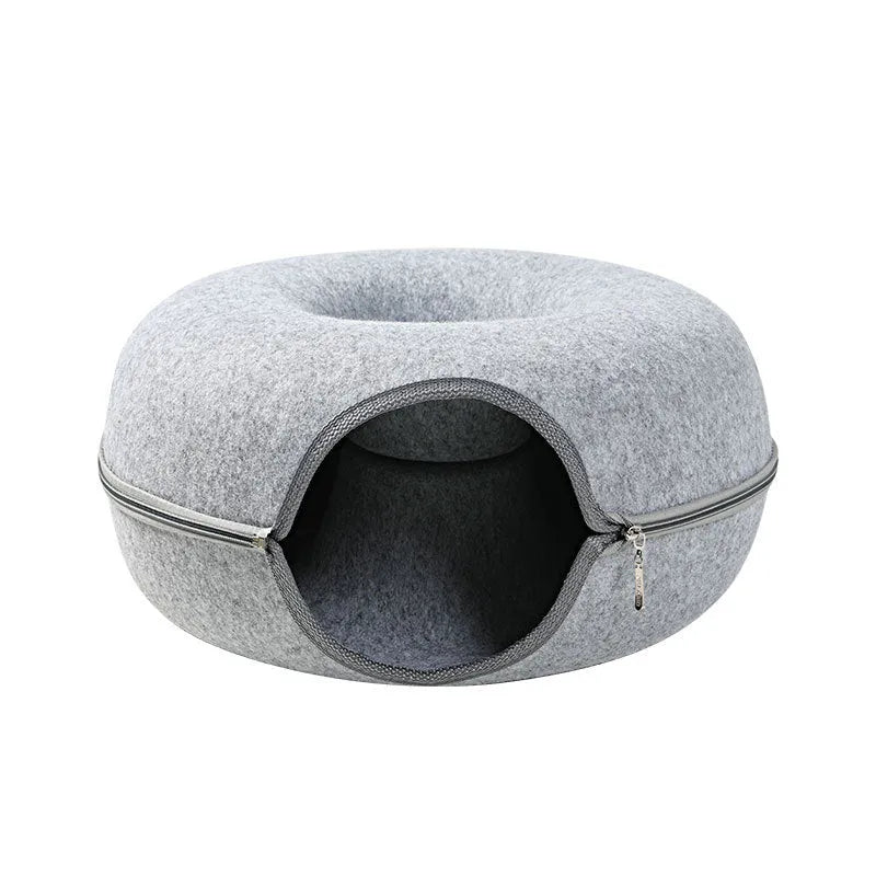 Estely - Four Seasons Woolen Felt Cat Tunnel Bed Interactive Toy Grey - 0
