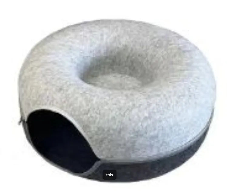 Estely - Four Seasons Woolen Felt Cat Tunnel Bed Interactive Toy Grey - Cat Beds