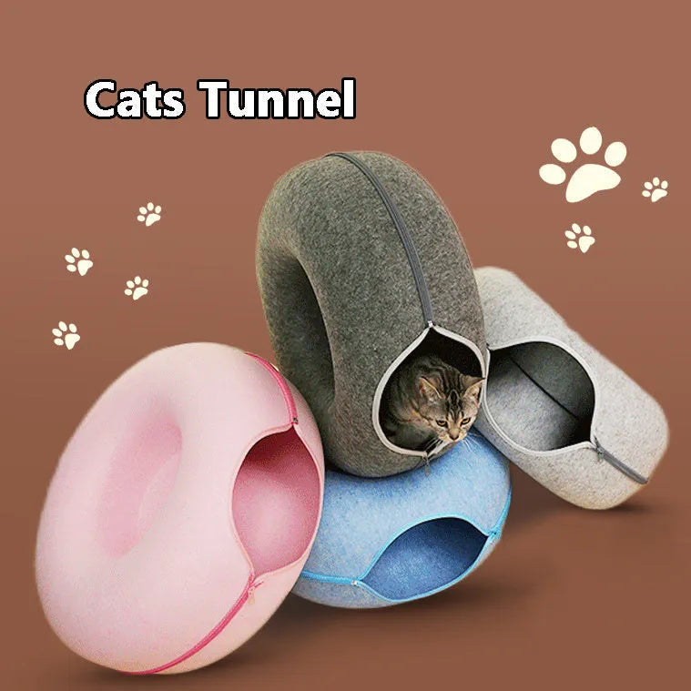 Estely - Four Seasons Woolen Felt Cat Tunnel Bed Interactive Toy Grey - Cat Beds