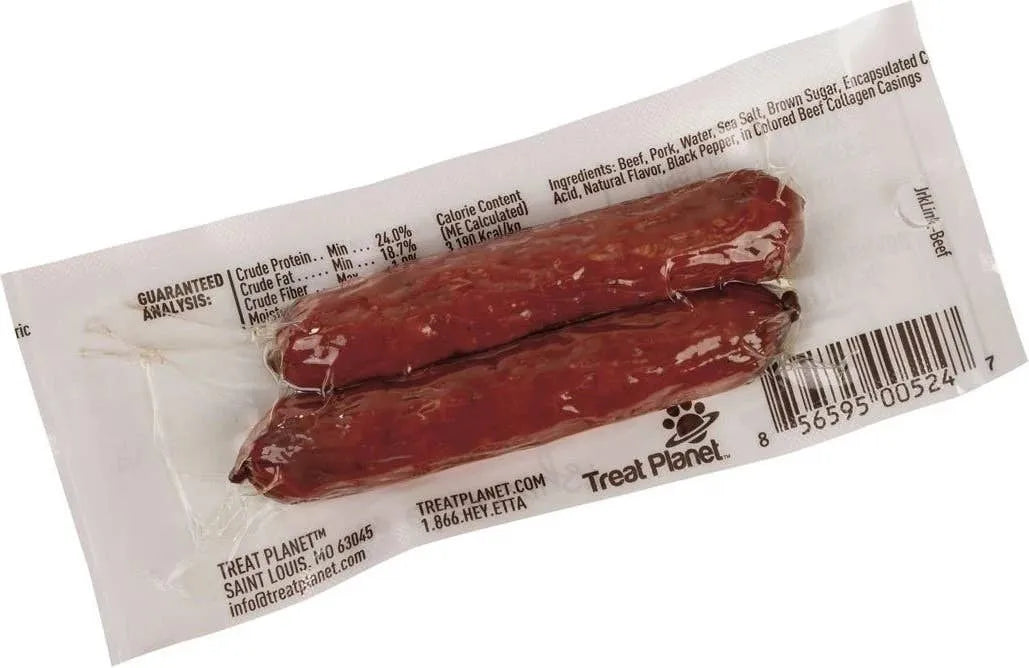 Etta Says Sausage Link Beef Dog Treat by The Family Pet, 1.25oz soft treat in a savory beef color, perfect for dogs.