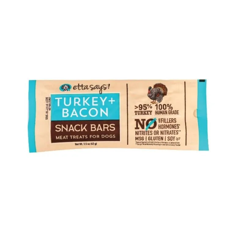 Etta Says Snack Bar Turkey and Bacon Dog Treat by The Family Pet, 1.5oz, featuring a savory turkey and bacon flavor.