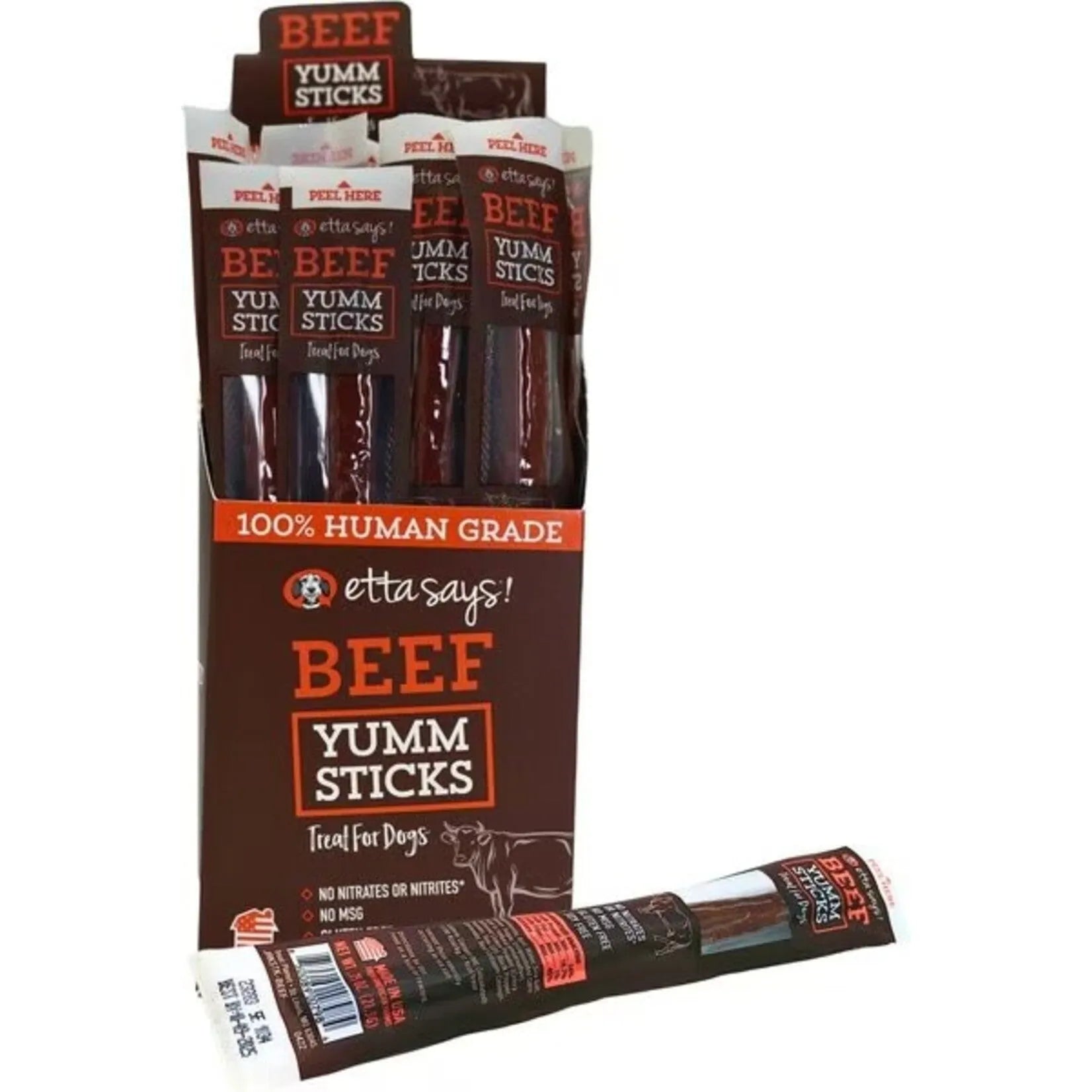 Etta Says Yum Sticks Beef treats by The Family Pet, 0.75oz, showcasing a natural beef color, perfect for pet snacks.