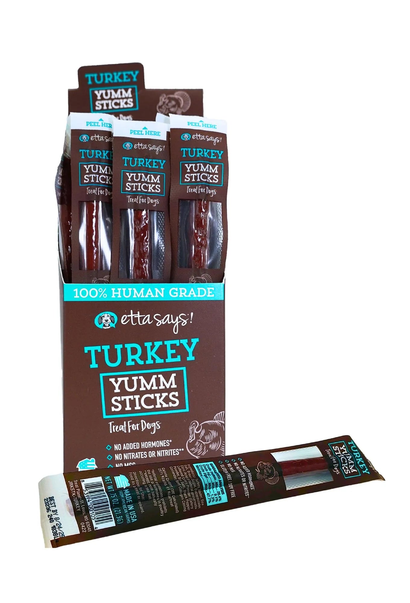 Etta Says Yum Sticks Turkey chew treats by The Family Pet, 0.75oz, featuring a natural brown color and ideal for pet snack...