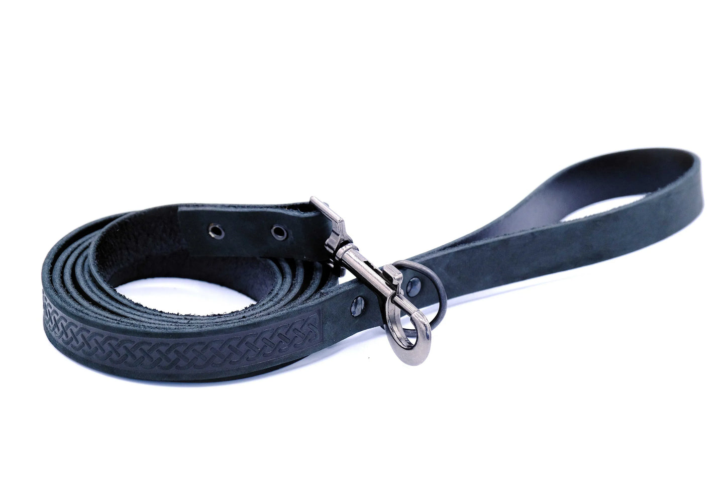 Euro-Dog Collars and Leads - Celtic Sport Midnight Black Leather Dog Leash - dog leash > leather dog leash > quality leath...