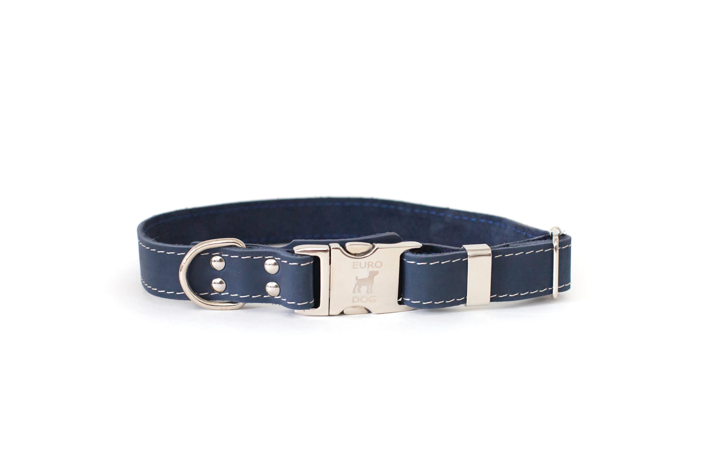Euro-Dog Collars and Leads - Pro Line Quick-Release Blue Jeans Leather Dog Collar with Metal - Dog Collars