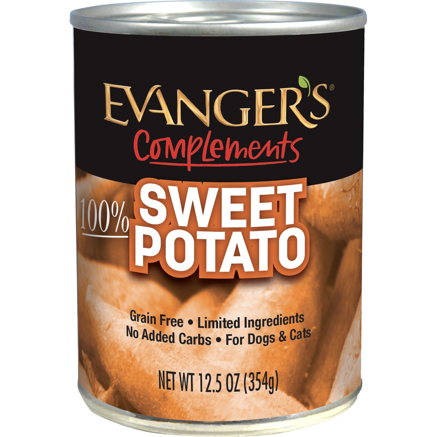 Evanger's Dog Food can featuring 100% sweet potato, grain free sweet potato dog food for pets