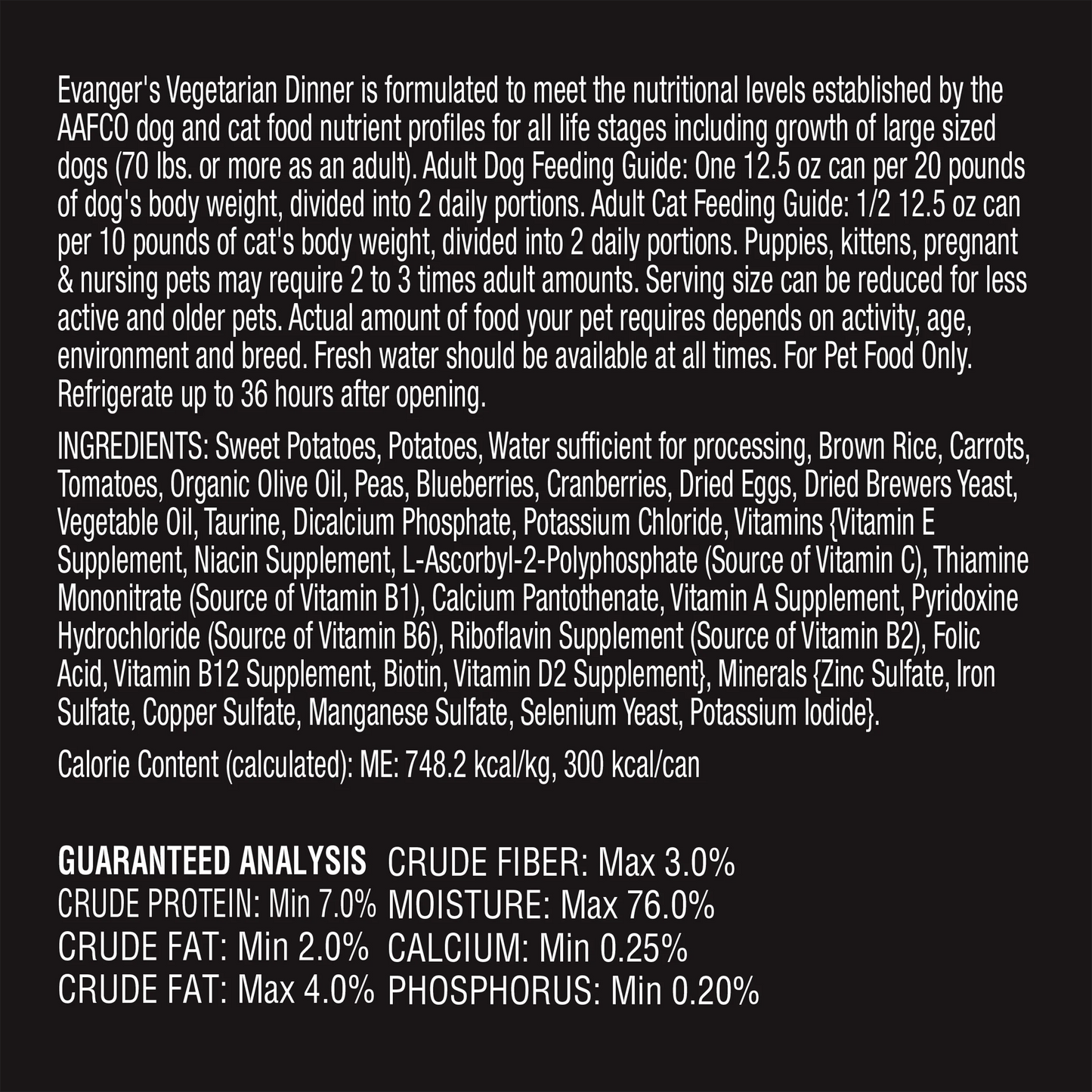 Evanger's vegetarian wet pet food formulated for dogs with nutritious ingredients and essential vitamins