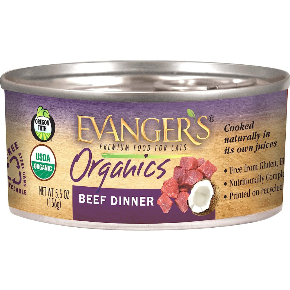 Evanger's Organics Beef Dinner Cat Cans (5.5oz) - Evanger's Wet Cat Food - The Family Pet