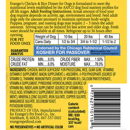 Evanger's Classic All Life Stages Chicken & Rice Wet Dog Can