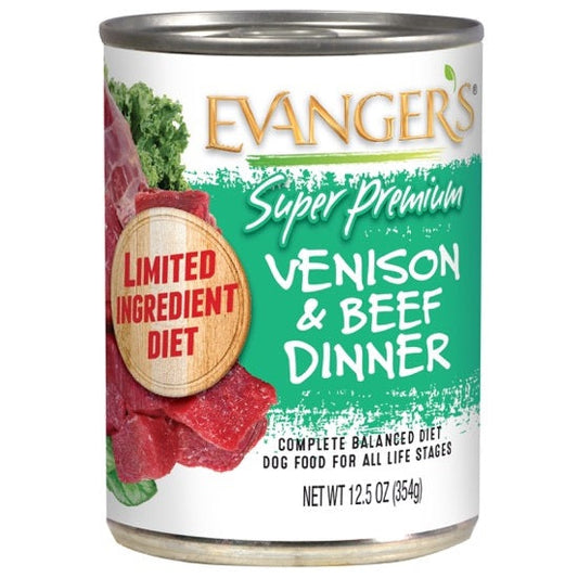 Evanger's Super Premium All Life Stages Venison & Beef Dinner, Limited Ingredient Wet Dog Can (12.5oz)