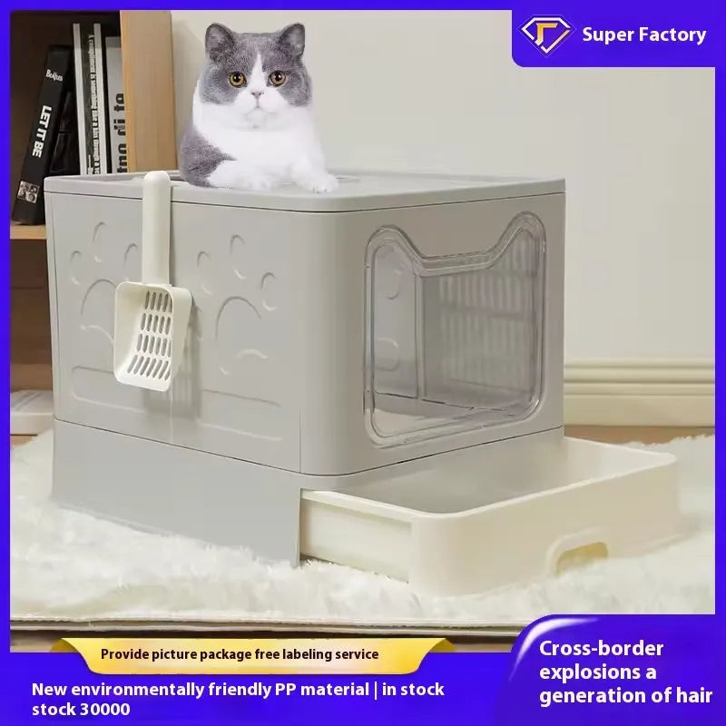 Extra-large gray front-entry enclosed cat litter box by Purrfect Pet Kingdom, perfect for keeping your cat's space clean a...