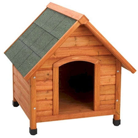 Extra large wooden dog house with a slanted roof and sturdy design for outdoor pet comfort