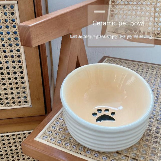 Ceramic Cat Bowl DogFood Basin Oblique Mouth Anti-tumble