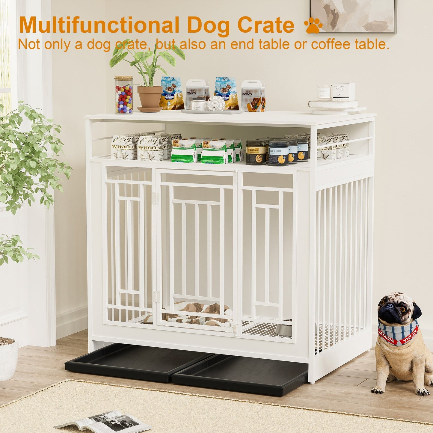 43.3 Inch Wooden Dog Crate Furniture With Divider And