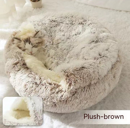 2 In 1 Dog And Cat Bed Pet Winter Bed Round Plush Warm Bed